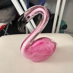 Handblown Pink Glass Flamingo Sculpture - Decorative Home Accent